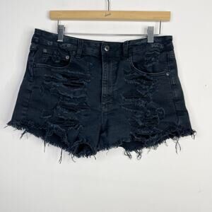 American Eagle Black Thrashed Hi Rise Festival Denim Jean Cutoffs Shorts 12